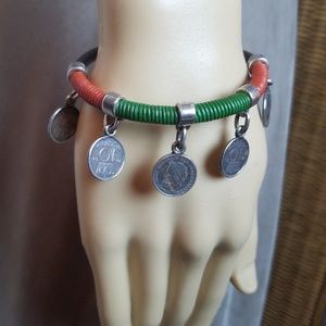 From Spain - Leather wrapped coin bracelet